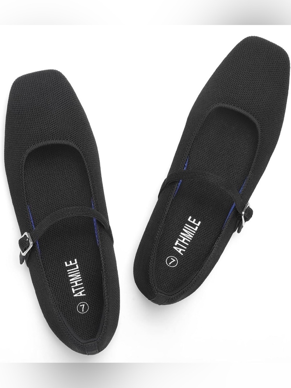 Athmile Women’s Square-Toe Ballet Mary Jane Knit Flats in Black - US Size 9